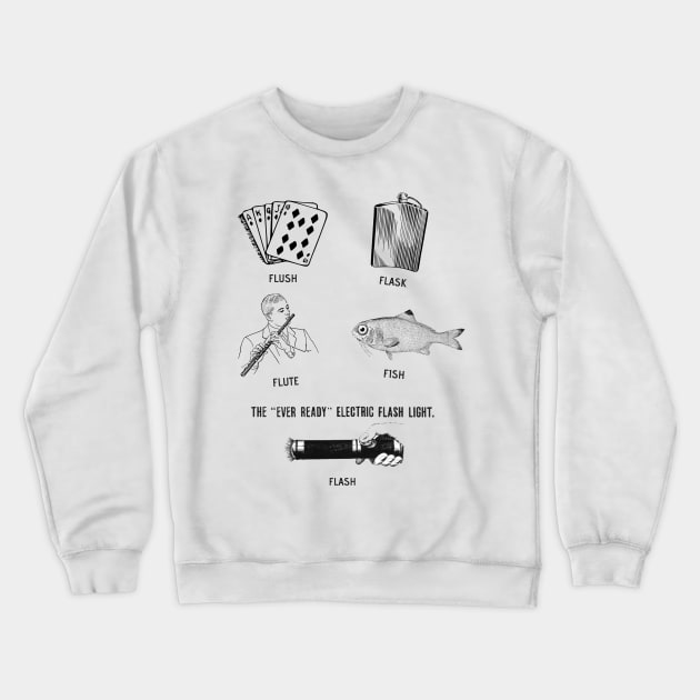 Flush Flask Flute Fish Flash Fun Crewneck Sweatshirt by maryhiroseartworks